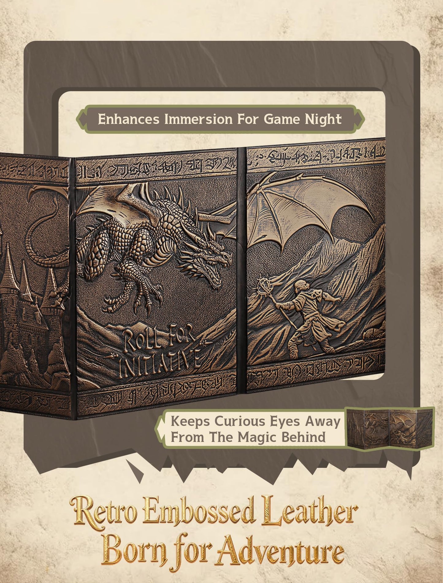 Trymaker DM Screen 5e – Faux Leather GM Screen for D&D Adventures