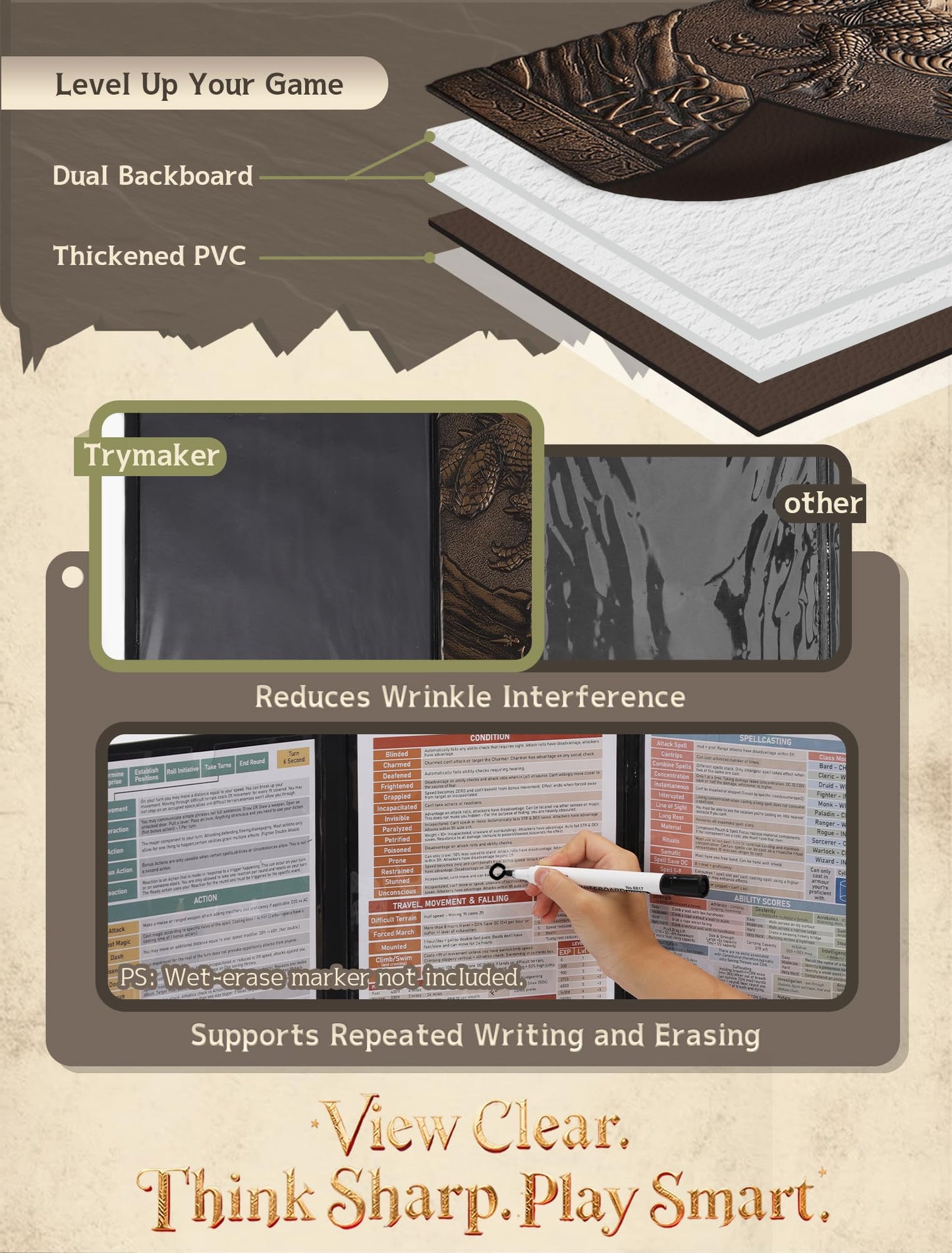 Trymaker DM Screen 5e – Faux Leather GM Screen for D&D Adventures