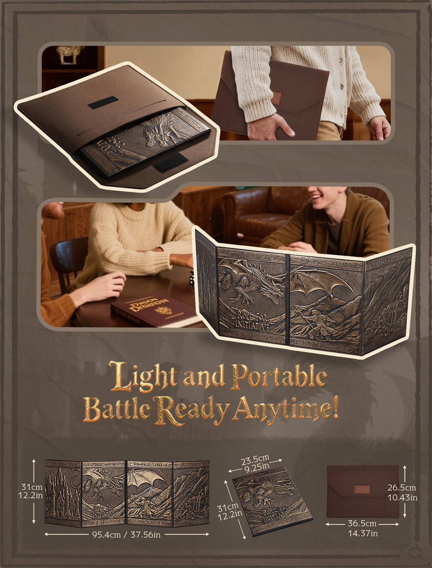 Trymaker DM Screen 5e – Faux Leather GM Screen for D&D Adventures