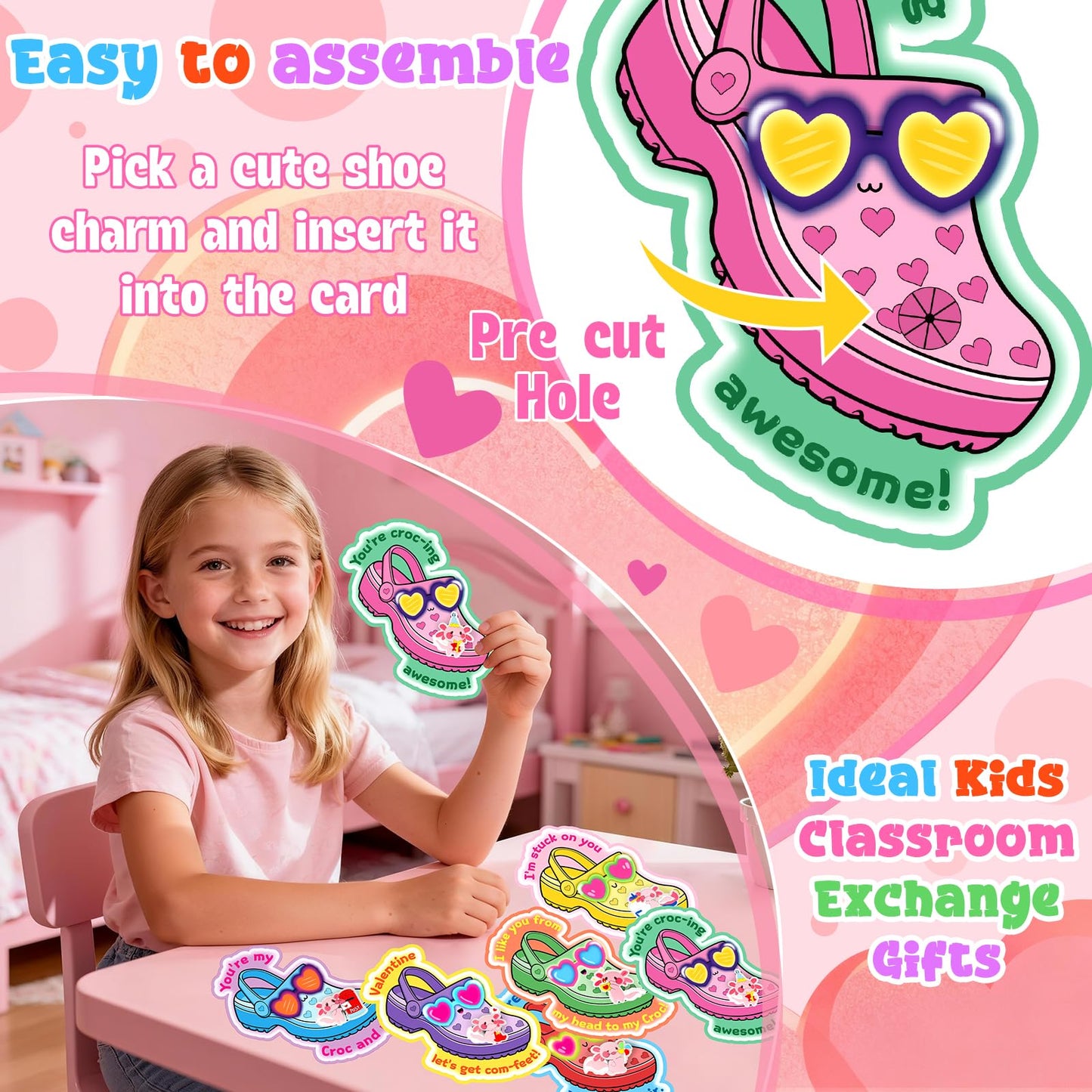 TSDATOWR Valentines Day Cards for Kids – 36 Axolotl Shoe Charms for Classrooms