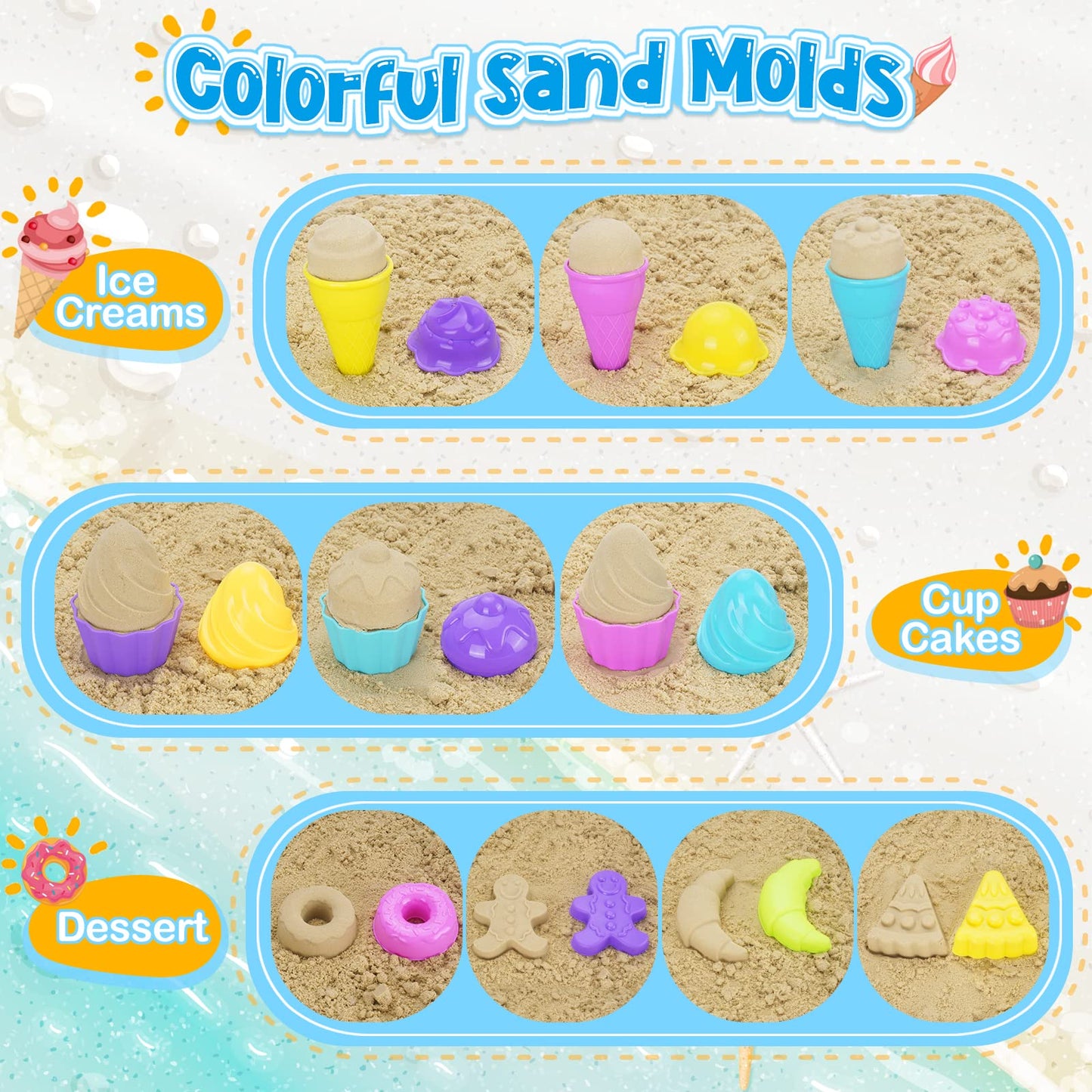 TSDATOWR Ice Cream Beach Toys Set - 36-Piece Collapsible Sand Toys for Kids