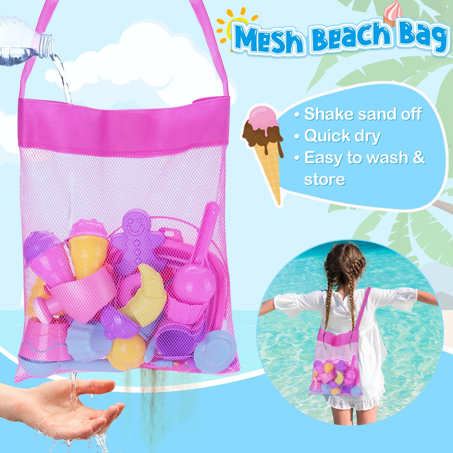 TSDATOWR Ice Cream Beach Toys Set - 36-Piece Collapsible Sand Toys for Kids
