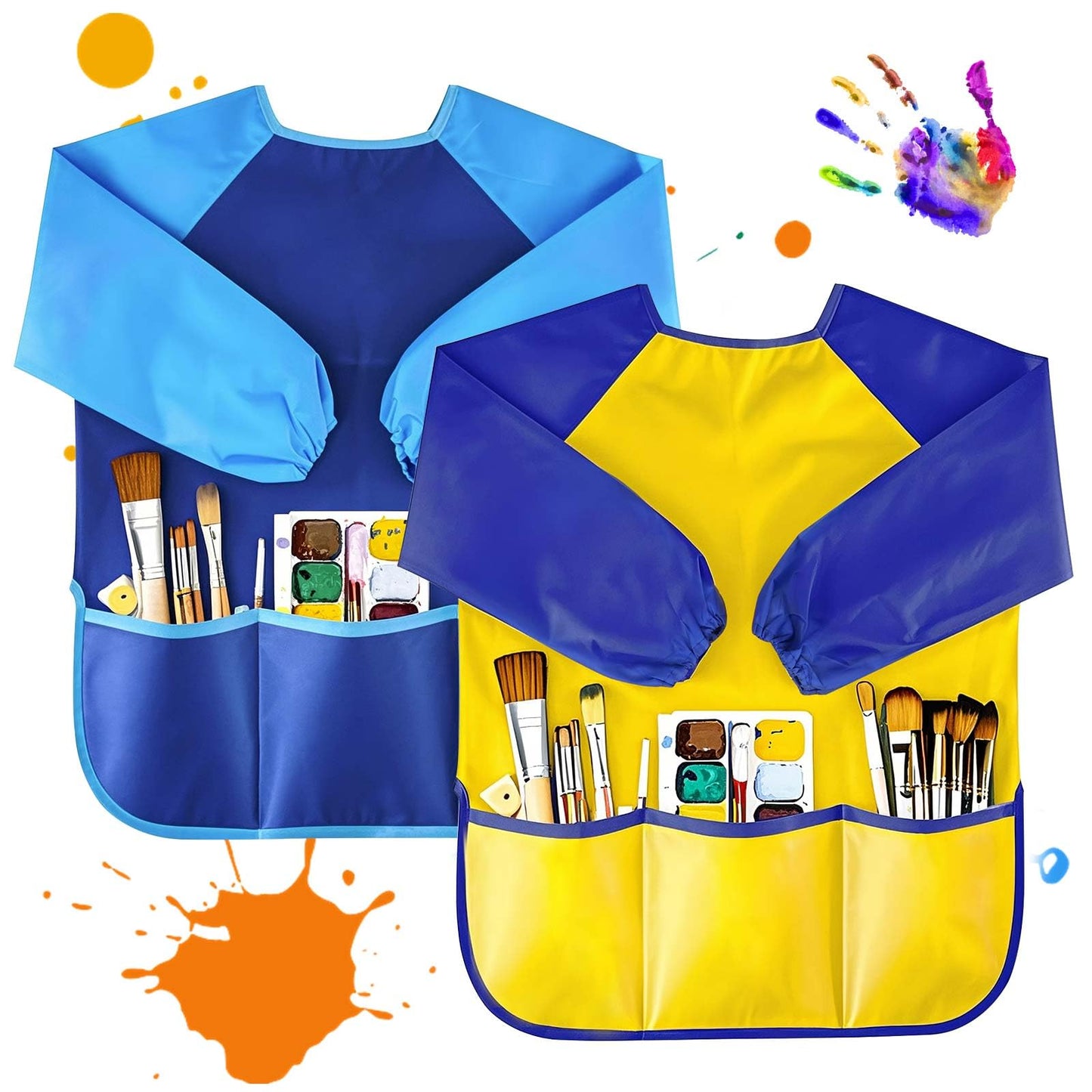 Tskcos Kids Art Smock 2 Pack – Waterproof Painting Aprons with Long Sleeves & Pockets (Ages 2–8)