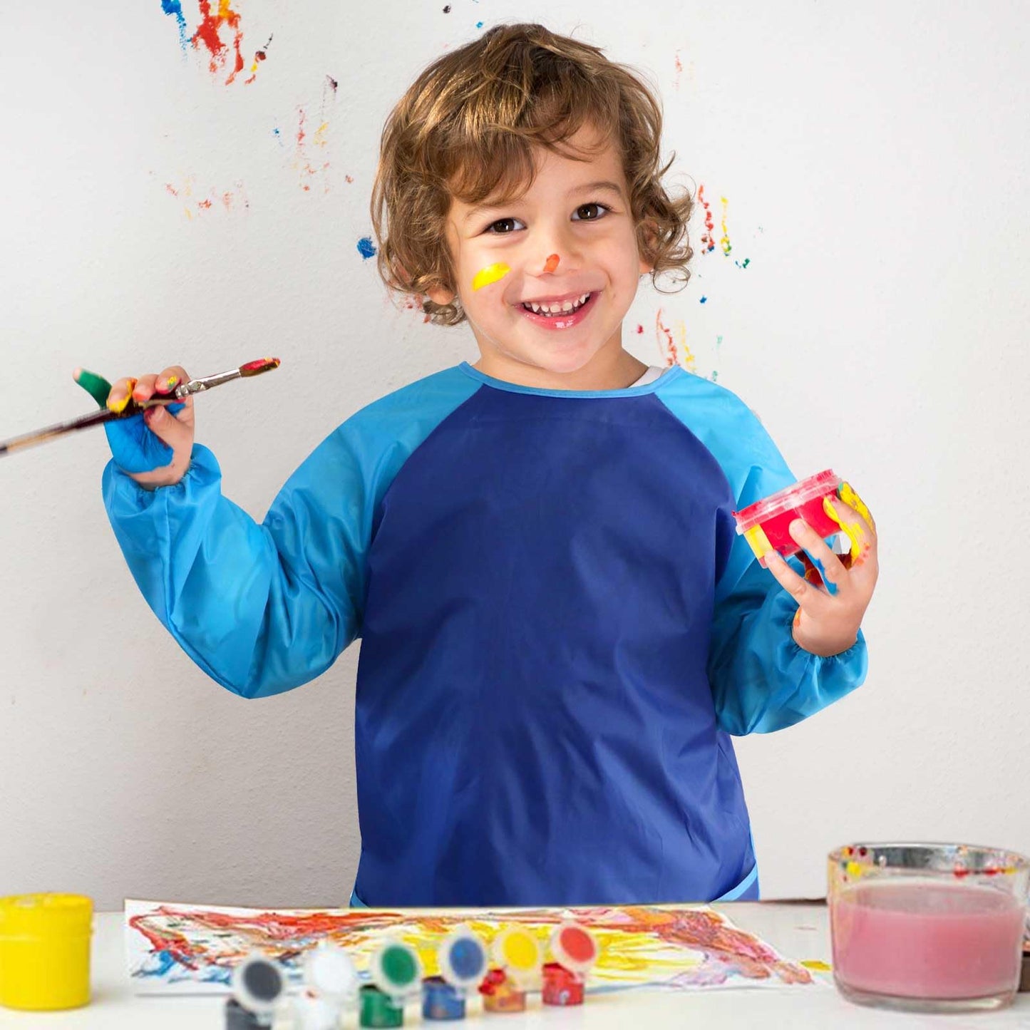Tskcos Kids Art Smock 2 Pack – Waterproof Painting Aprons with Long Sleeves & Pockets (Ages 2–8)