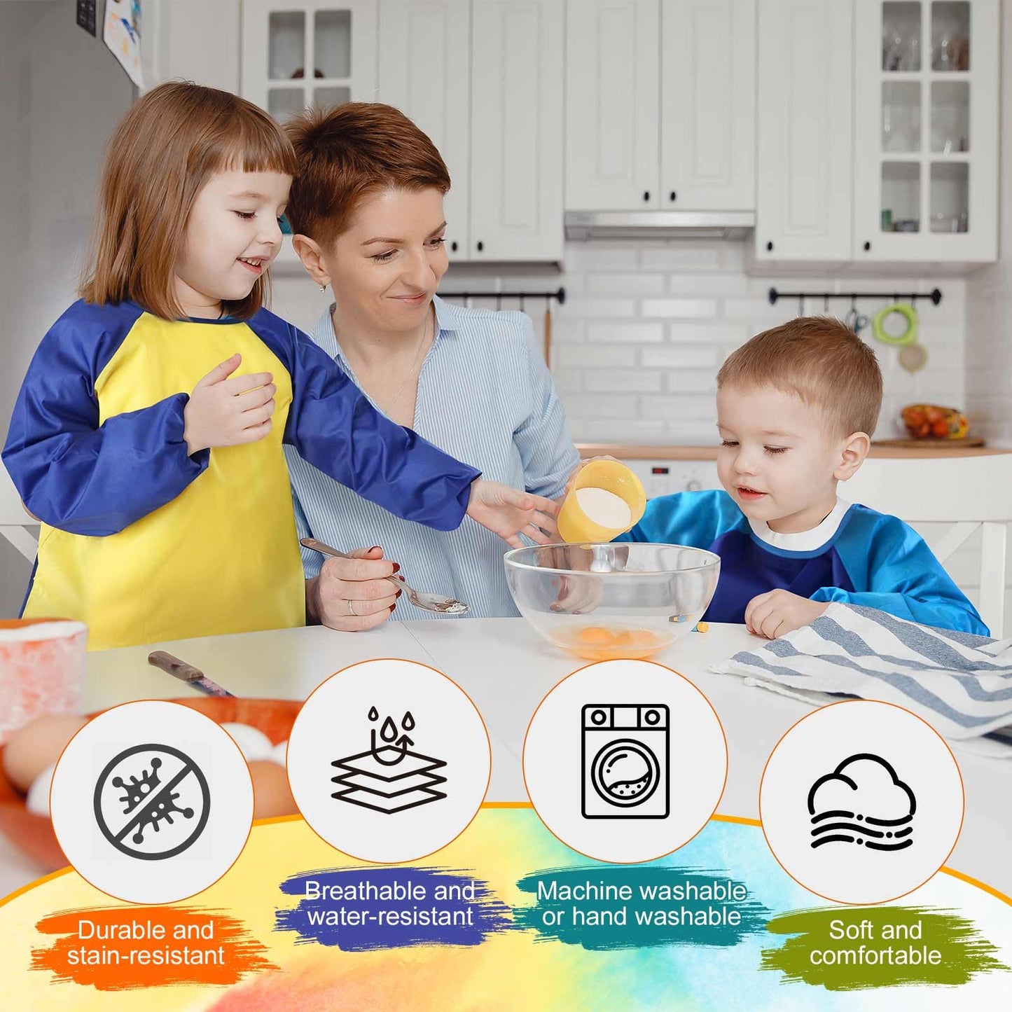 Tskcos Kids Art Smock 2 Pack – Waterproof Painting Aprons with Long Sleeves & Pockets (Ages 2–8)