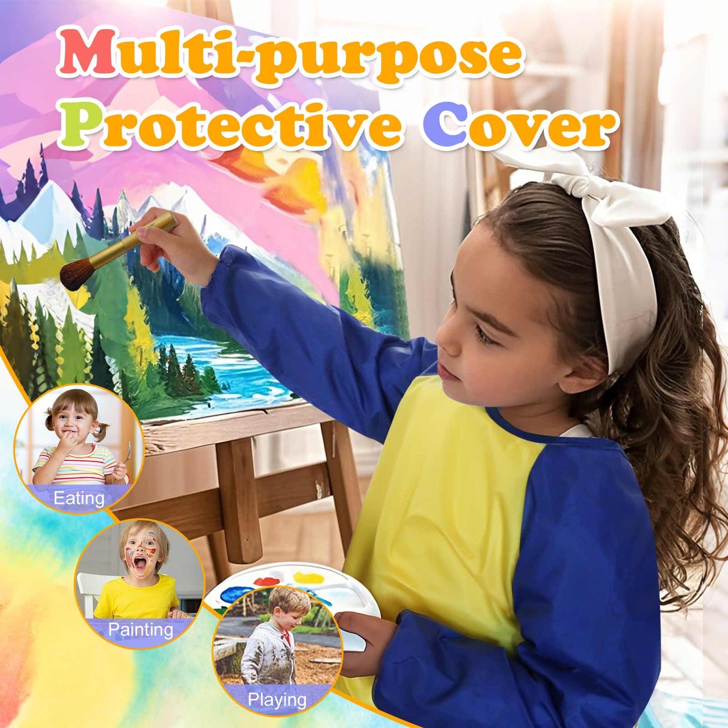 Tskcos Kids Art Smock 2 Pack – Waterproof Painting Aprons with Long Sleeves & Pockets (Ages 2–8)