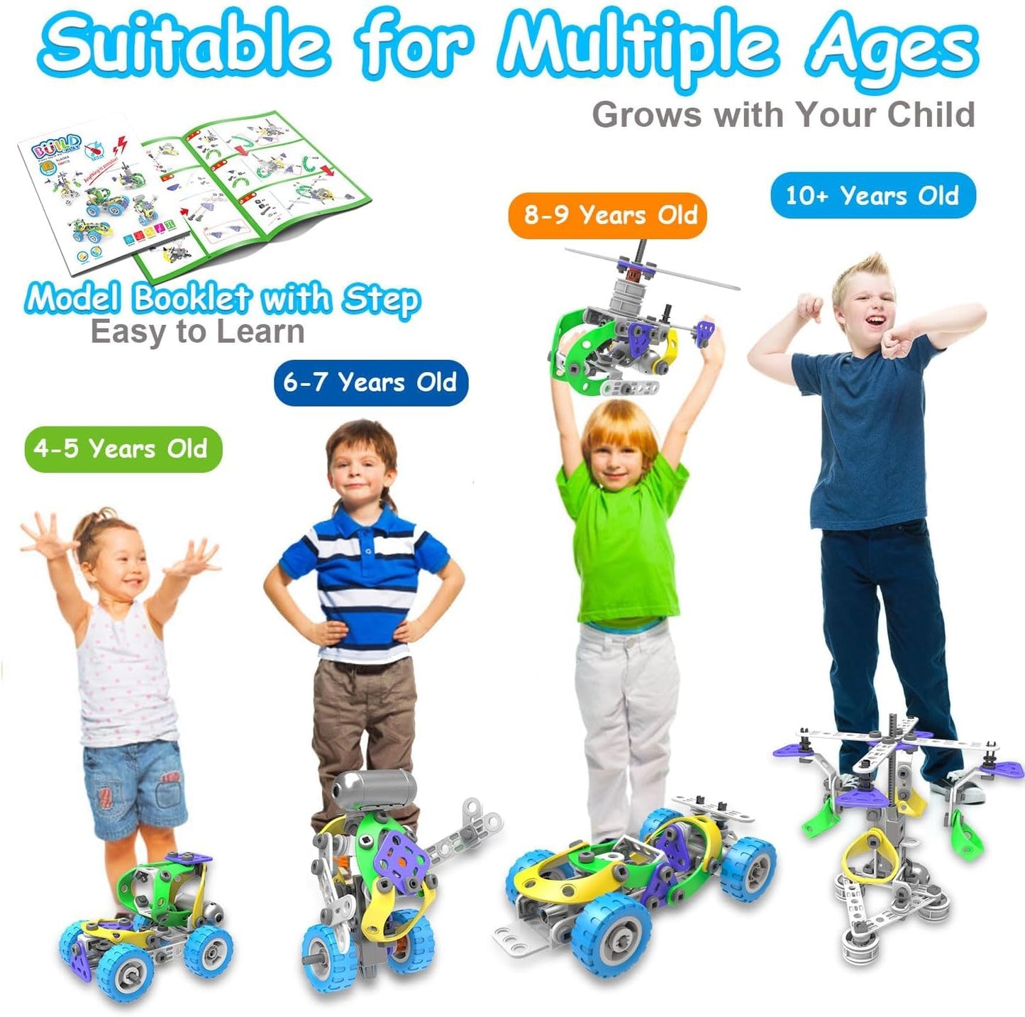 Tsomtto 10-in-1 Electric STEM Toys for Kids Aged 4-12 | Build Robots, Planes & More