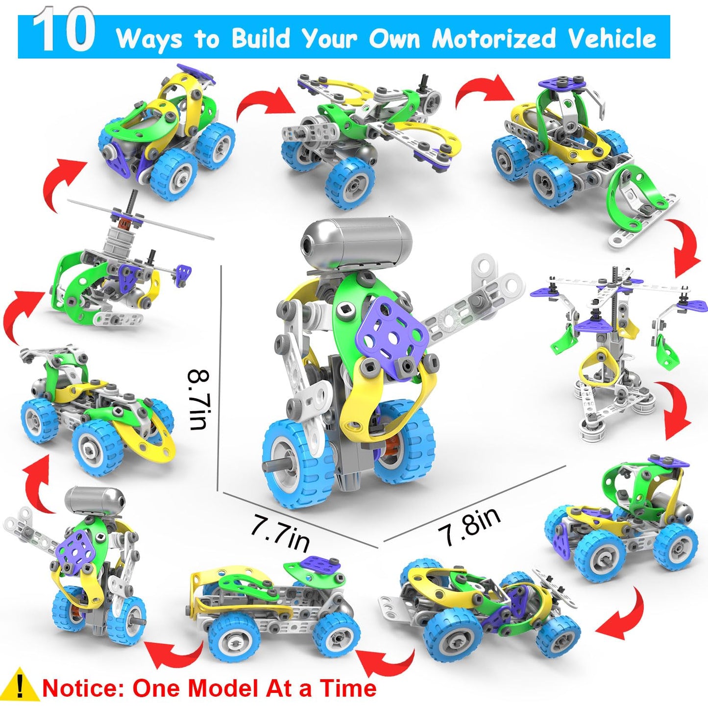 Tsomtto 10-in-1 Electric STEM Toys for Kids Aged 4-12 | Build Robots, Planes & More