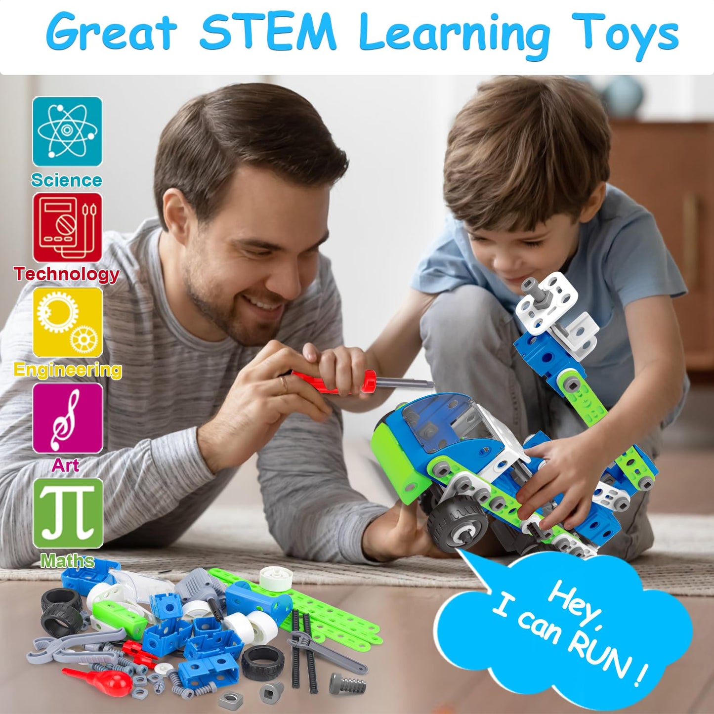 Tsomtto 18-in-1 STEM Toys for Kids Aged 4-8 | 175-Piece Building Set with 18 Models & Pull-Back Cars