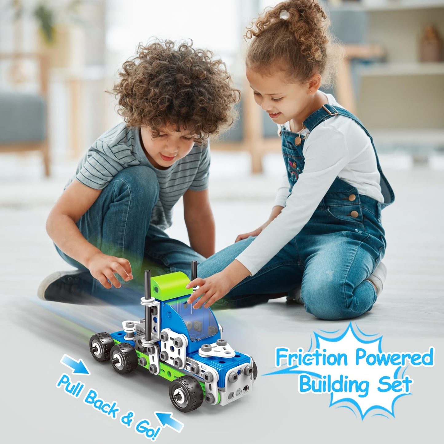 Tsomtto 18-in-1 STEM Toys for Kids Aged 4-8 | 175-Piece Building Set with 18 Models & Pull-Back Cars