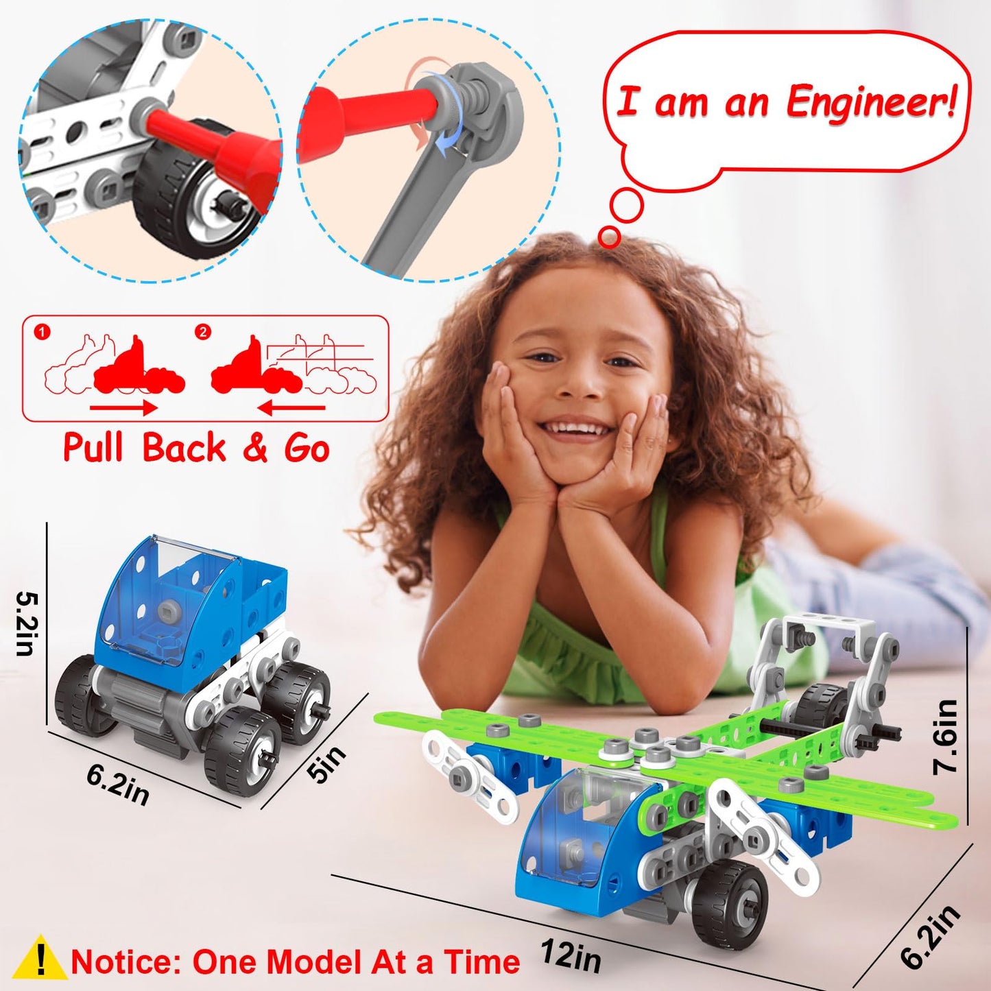 Tsomtto 18-in-1 STEM Toys for Kids Aged 4-8 | 175-Piece Building Set with 18 Models & Pull-Back Cars