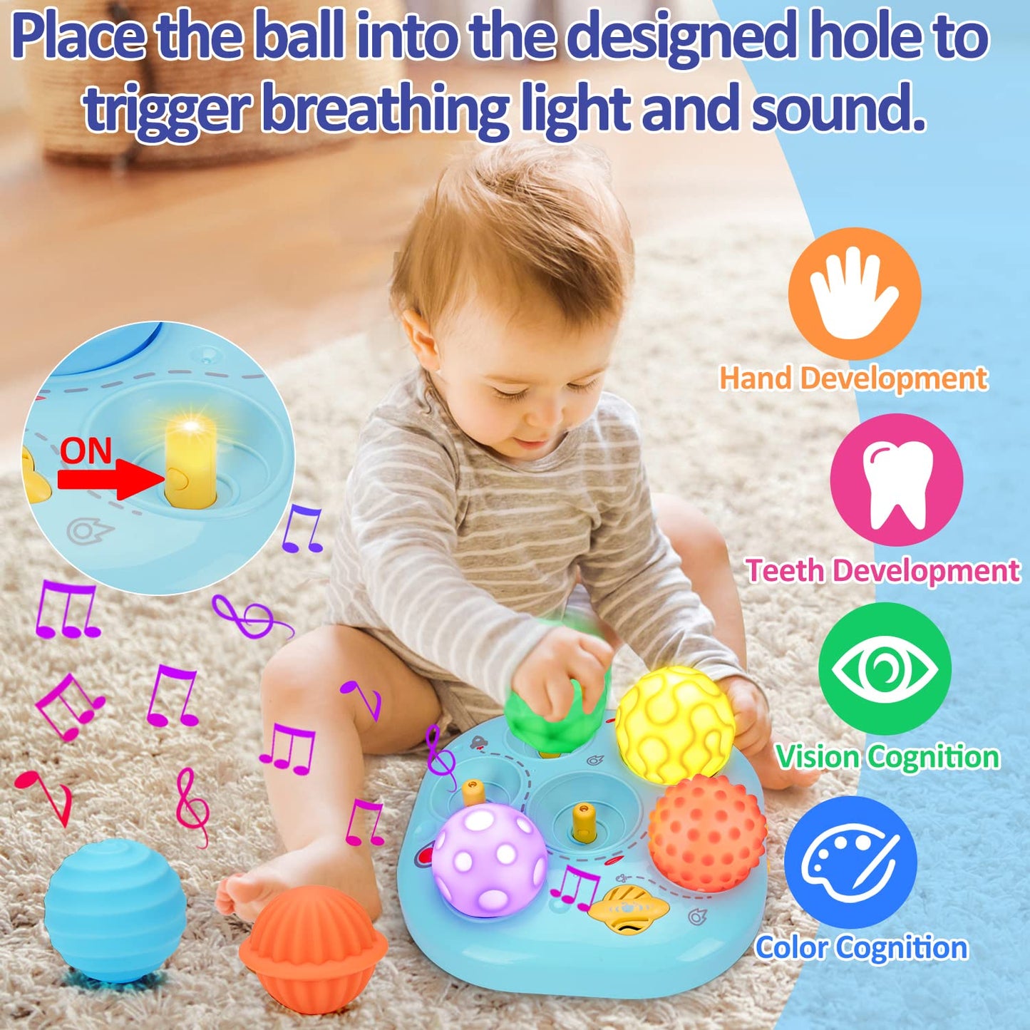 Tsomtto Baby Musical Light-Up Toys | Sensory Montessori Balls for 0-24 Months