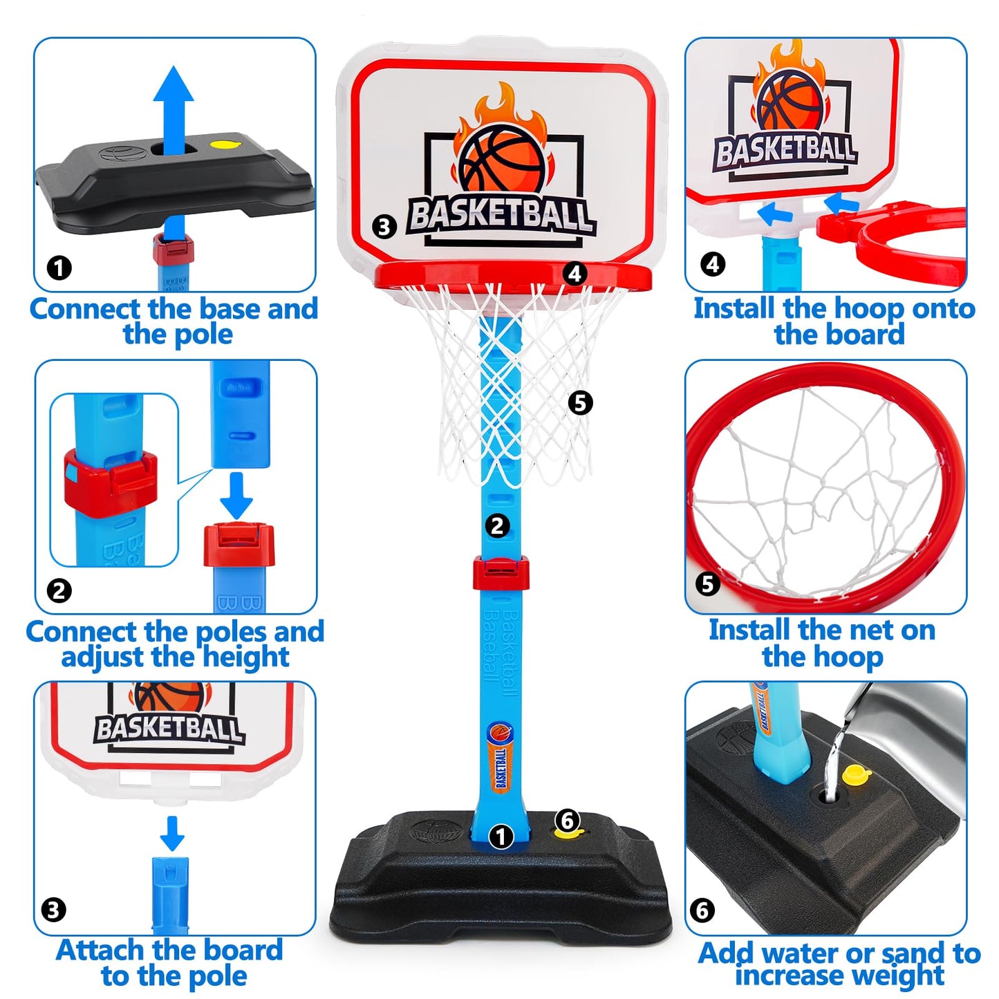Tsomtto Toddler Basketball Hoop – 7-Height Adjustable Mini Indoor/Outdoor Hoop (Ages 1-3)