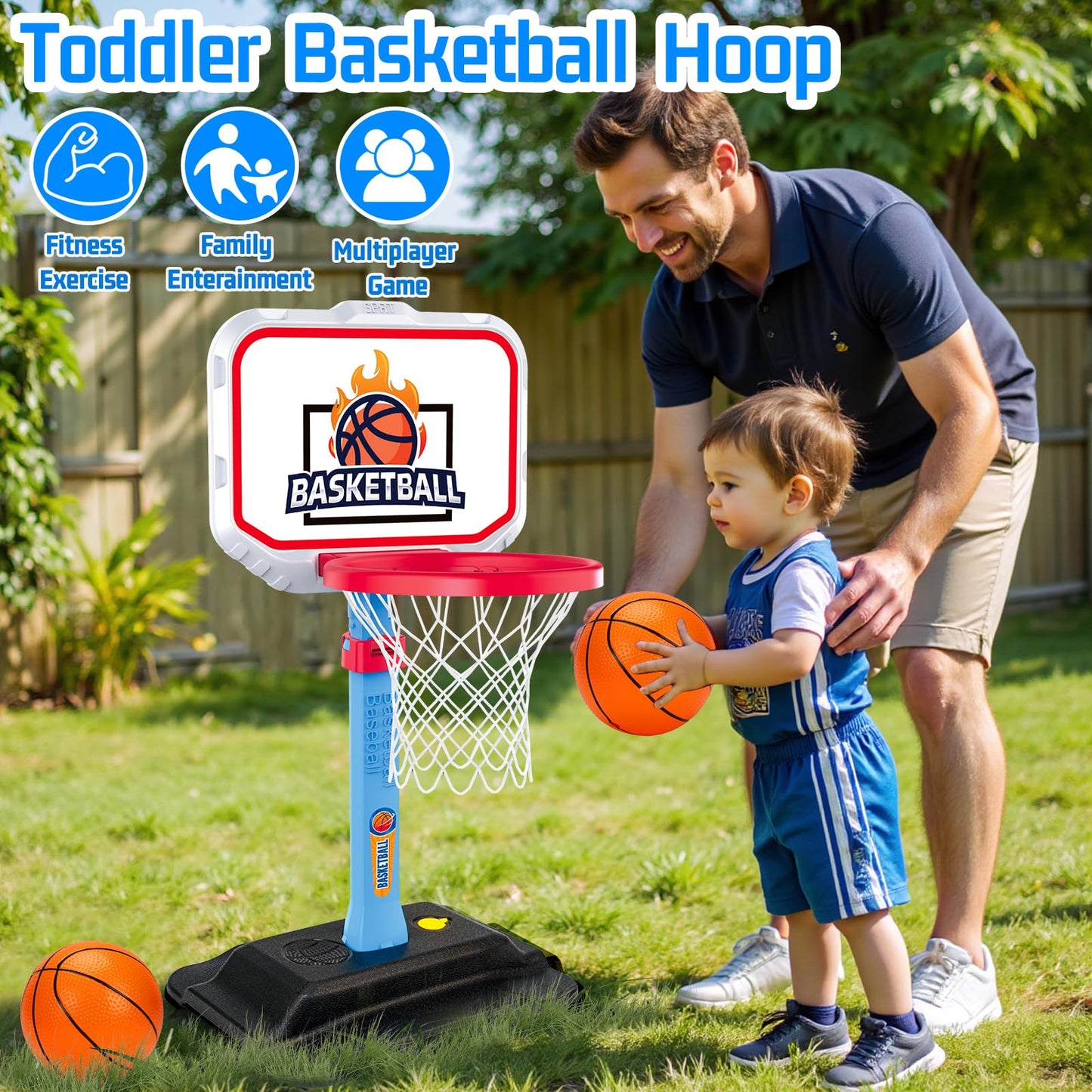 Tsomtto Toddler Basketball Hoop – 7-Height Adjustable Mini Indoor/Outdoor Hoop (Ages 1-3)