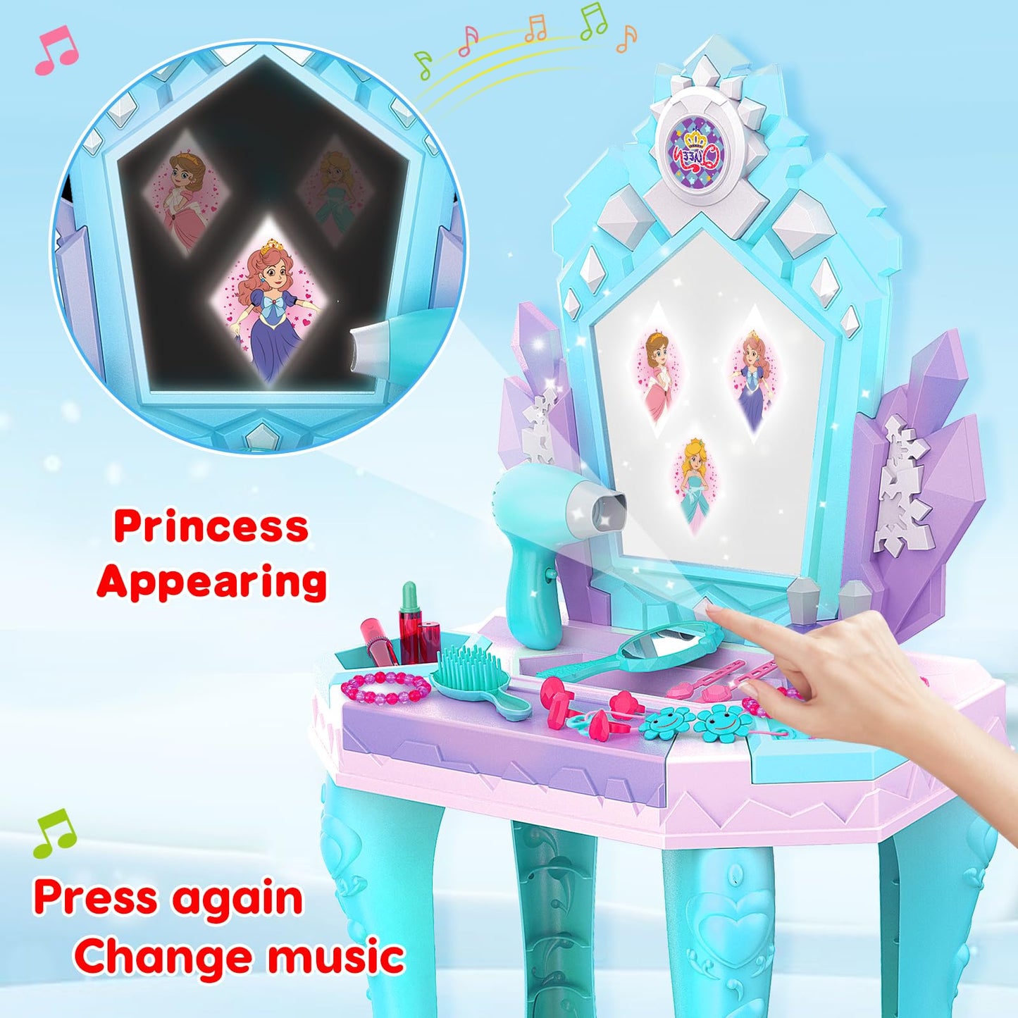 Tsomtto Frozen Vanity Table & Chair Set — Lights, Music, Mirror for Toddlers (Ages 2–5)