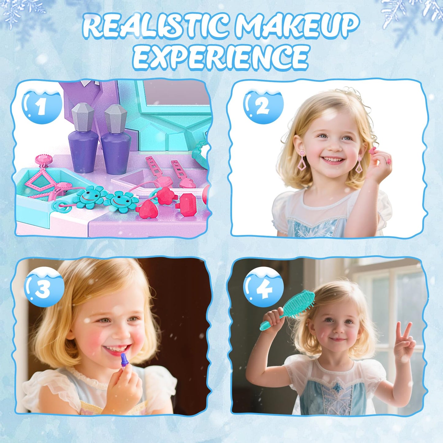 Tsomtto Frozen Vanity Table & Chair Set — Lights, Music, Mirror for Toddlers (Ages 2–5)