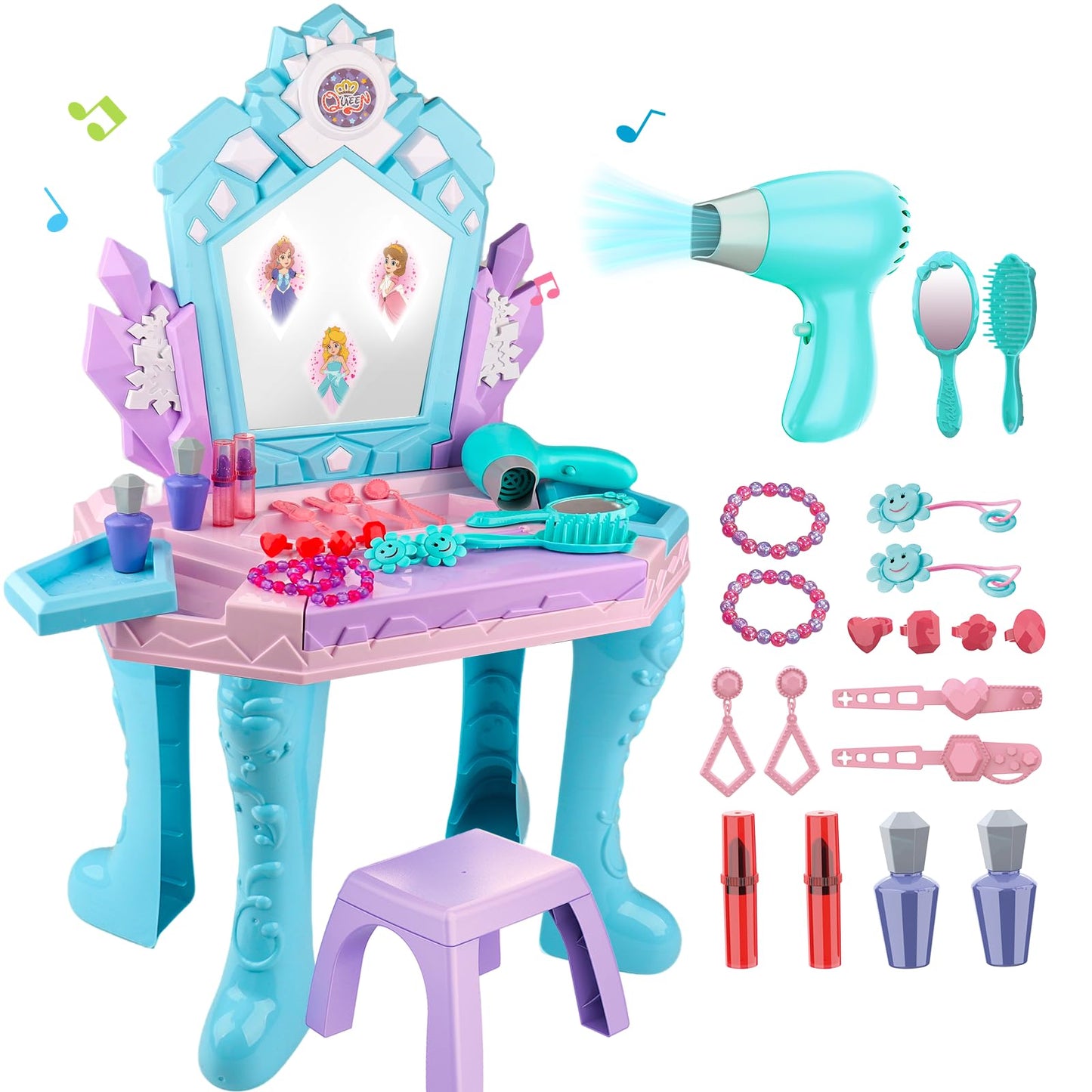 Tsomtto Frozen Vanity Table & Chair Set — Lights, Music, Mirror for Toddlers (Ages 2–5)