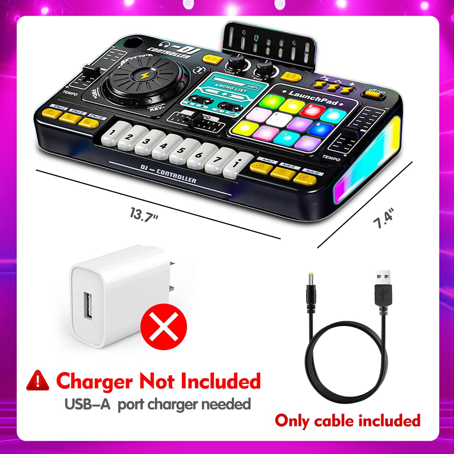Tsomtto Kids DJ Mixer Table Toy with LED Lights | Interactive Musical Instrument for Ages 3-7