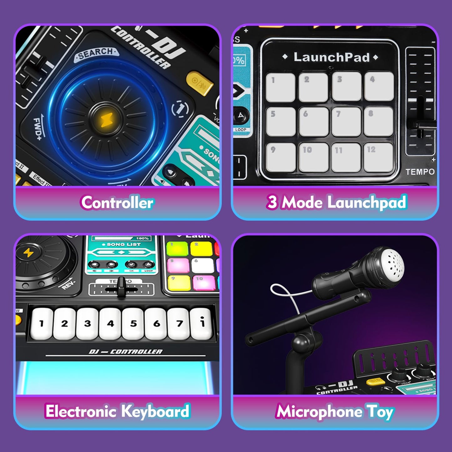 Tsomtto Kids DJ Mixer Table Toy with LED Lights | Interactive Musical Instrument for Ages 3-7