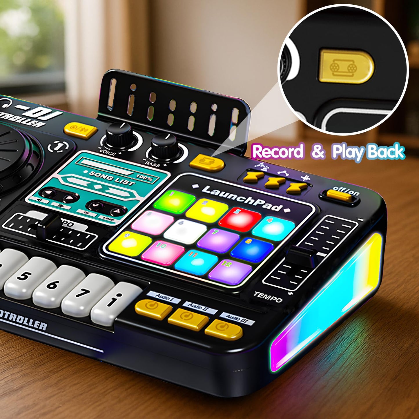 Tsomtto Kids DJ Mixer Table Toy with LED Lights | Interactive Musical Instrument for Ages 3-7