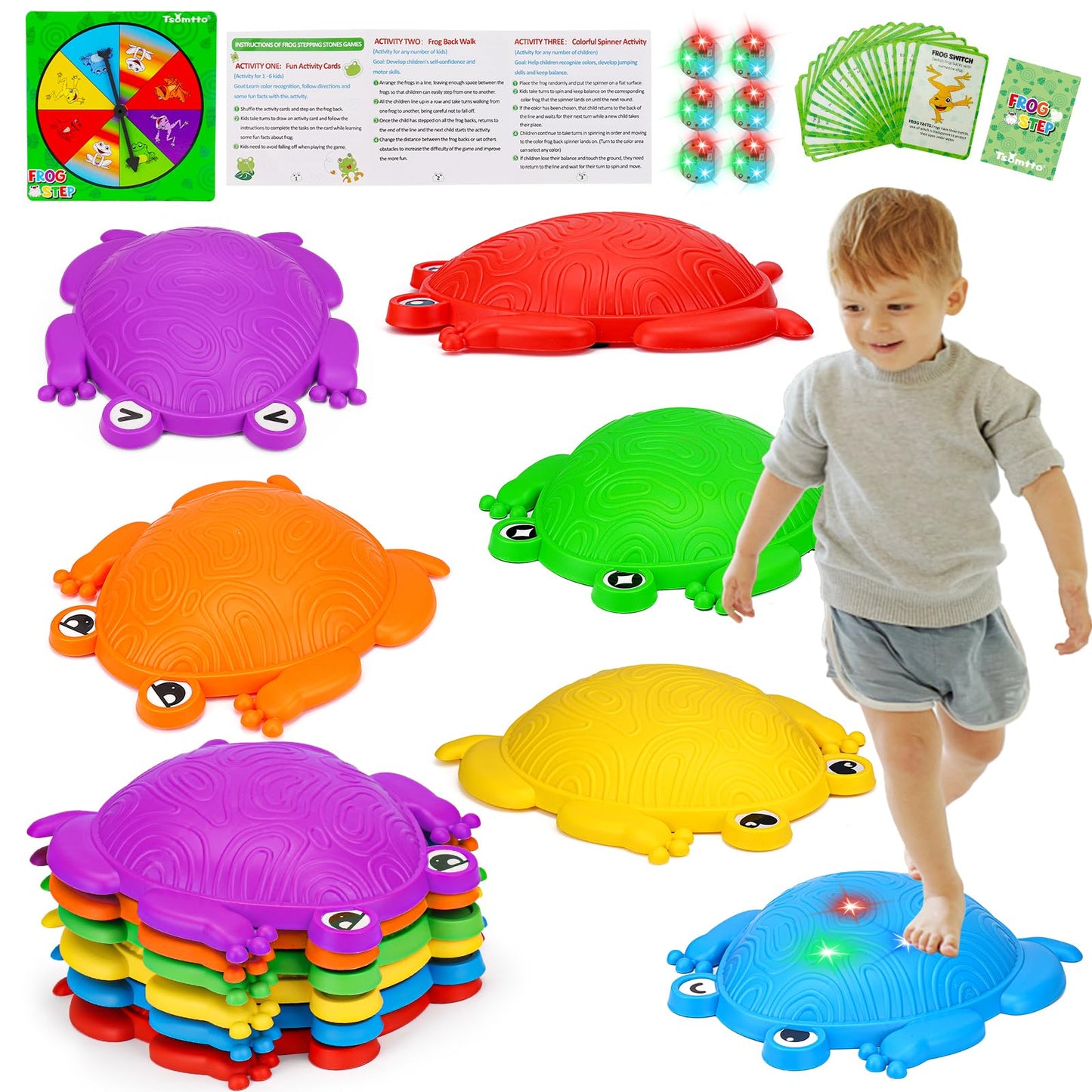 Tsomtto 6-Piece Light-Up Frog Stepping Stones for Kids (Ages 3-8)