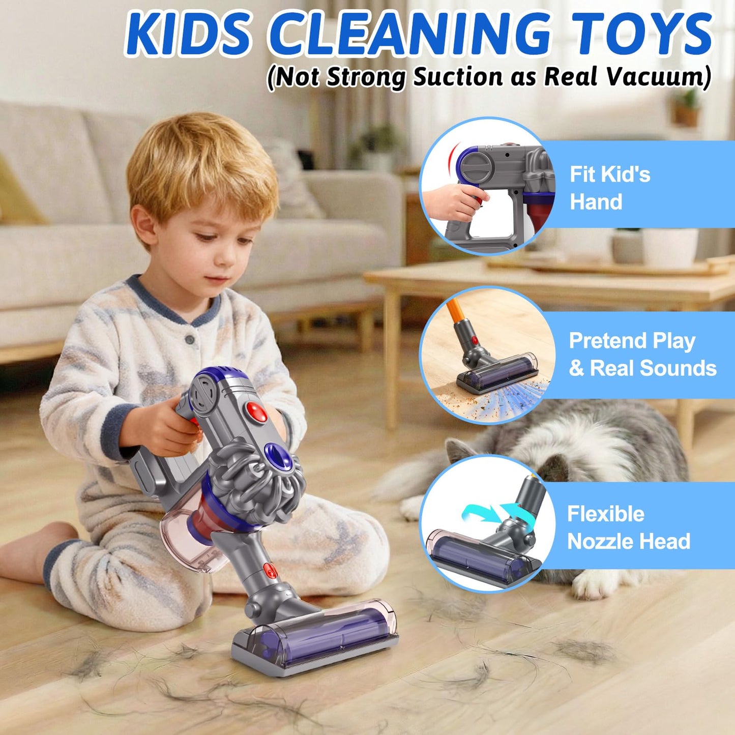 Tsomtto Kids Vacuum That Really Works - 3-in-1 Cleaning Toy Set for Ages 3-7