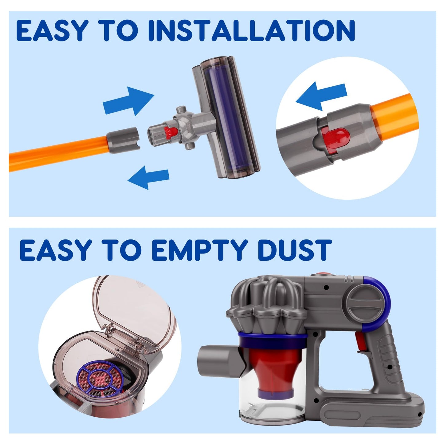Tsomtto Kids Vacuum That Really Works - 3-in-1 Cleaning Toy Set for Ages 3-7