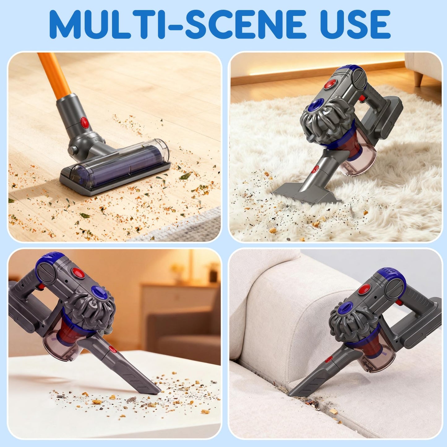 Tsomtto Kids Vacuum That Really Works - 3-in-1 Cleaning Toy Set for Ages 3-7