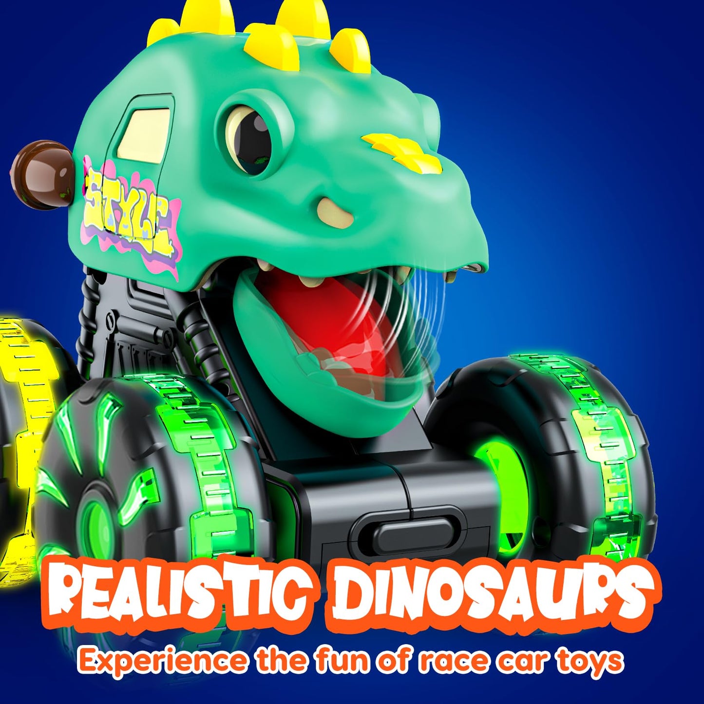 Tsomtto Monster Truck Dinosaur Cars for Toddlers – Light-Up Press & Go Toys