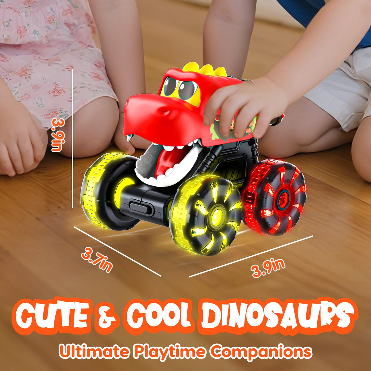 Tsomtto Monster Truck Dinosaur Cars for Toddlers – Light-Up Press & Go Toys