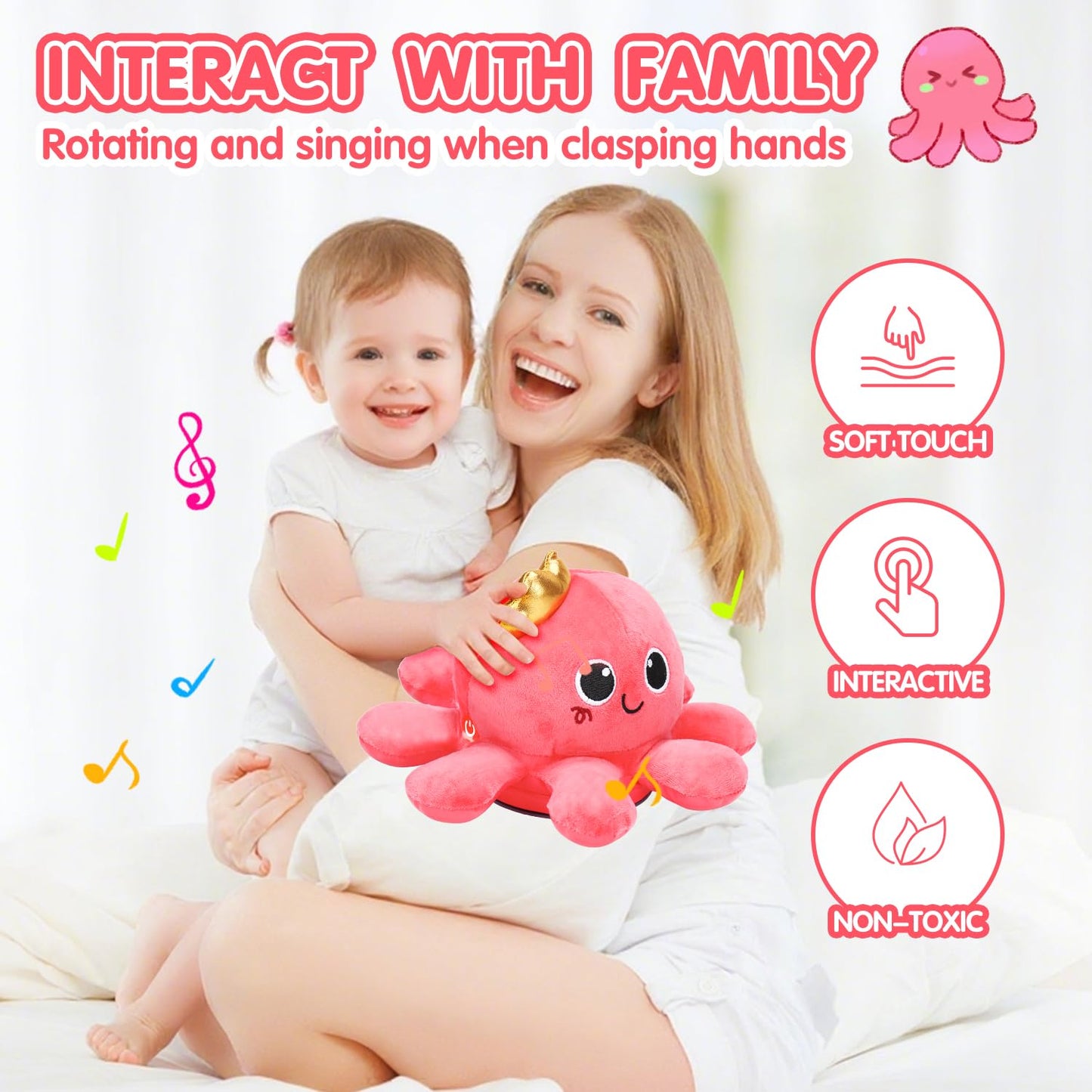 Tsomtto Baby Octopus Musical Toy – Light-Up Crawling & Walking Plush for 6-12 Months