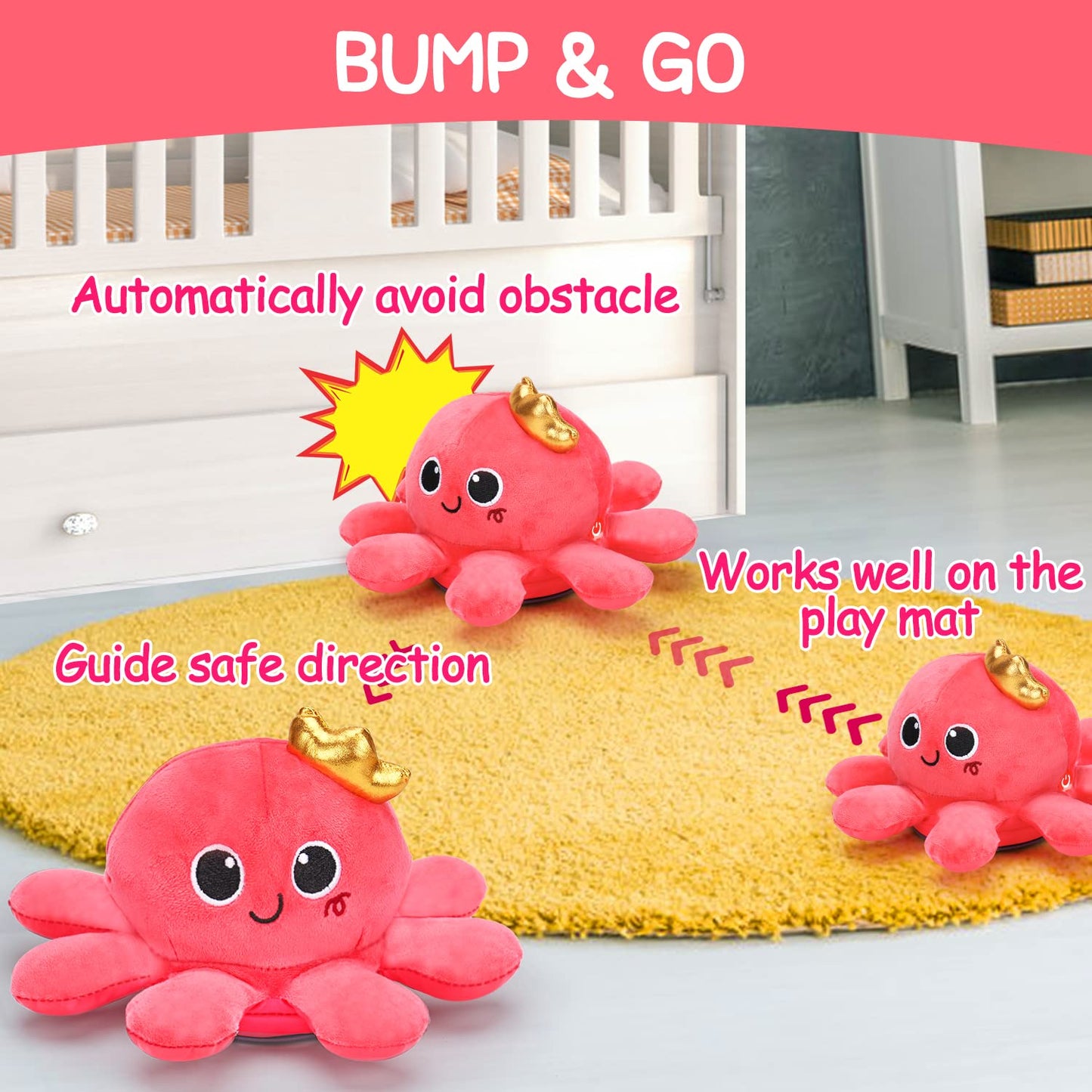 Tsomtto Baby Octopus Musical Toy – Light-Up Crawling & Walking Plush for 6-12 Months
