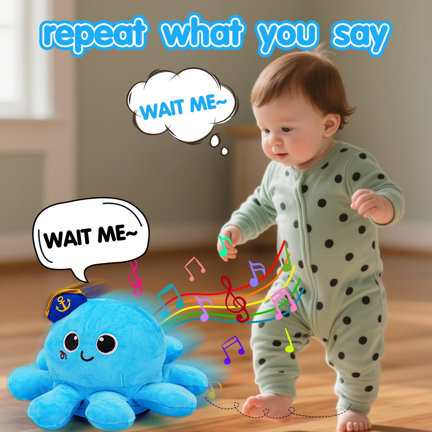 Tsomtto Musical Octopus Crawling Toy – Light Up, Voice Control & Dancing for Babies
