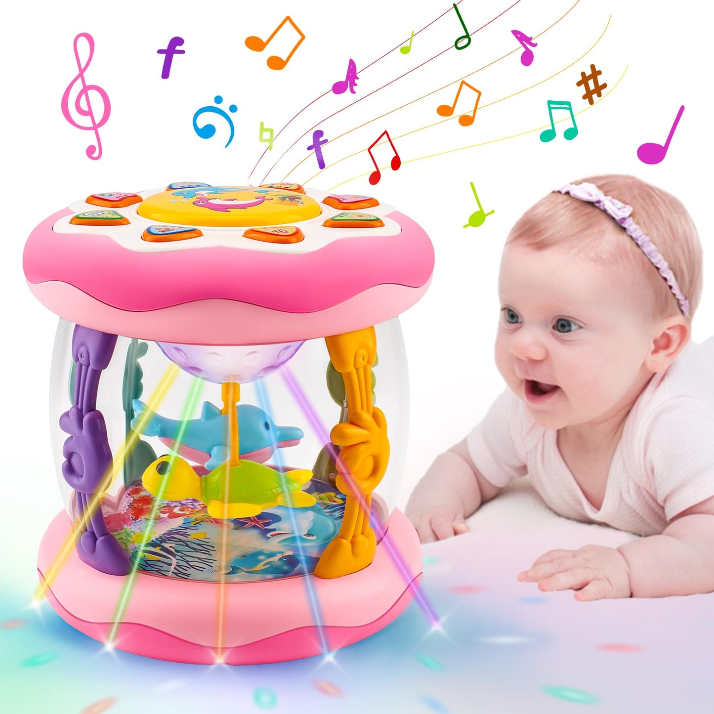 Tsomtto Ocean Projector Baby Toy – Light Up Musical Tummy Time for 0-6 Months