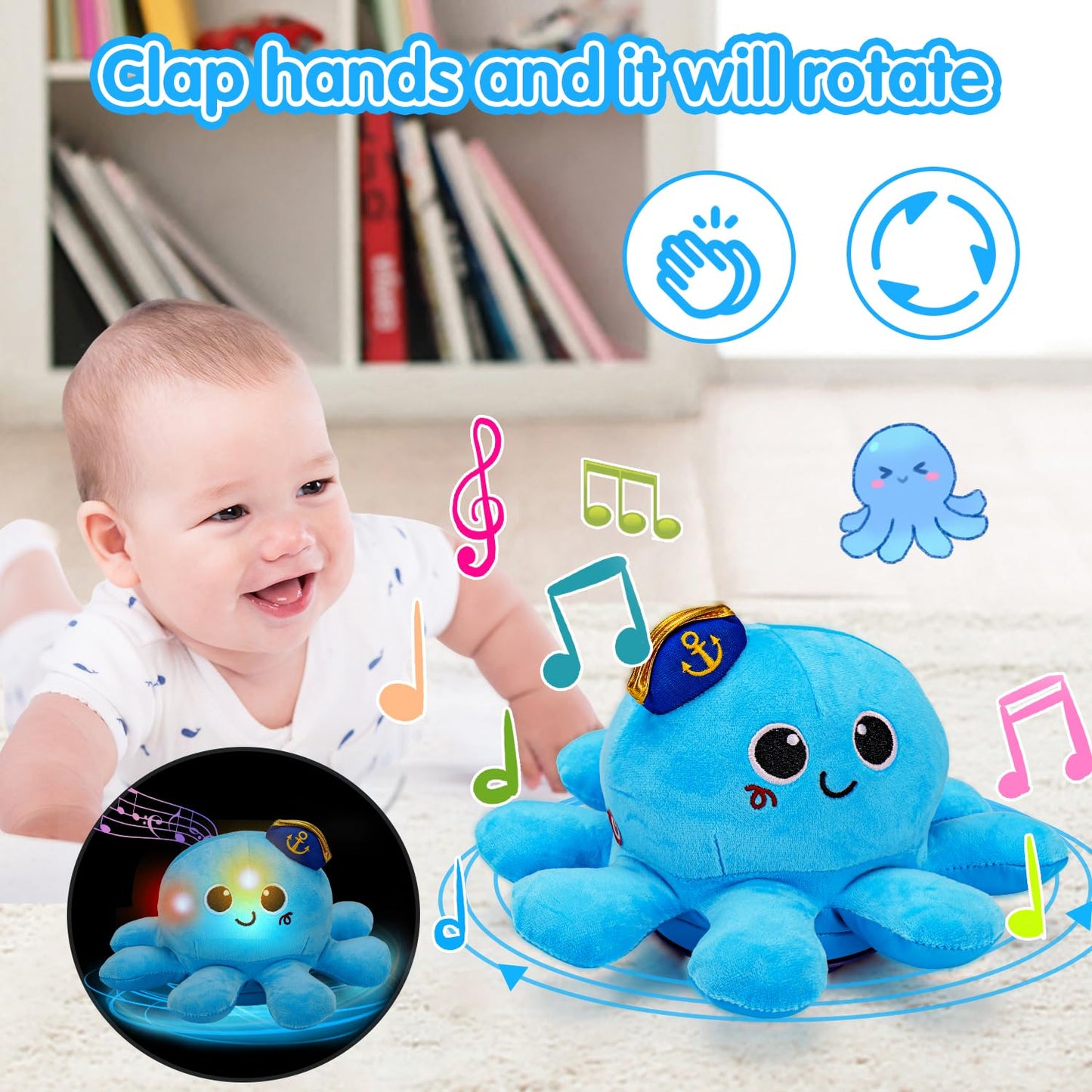 Tsomtto Musical Octopus Crawling Toy – Light Up, Voice Control & Dancing for Babies