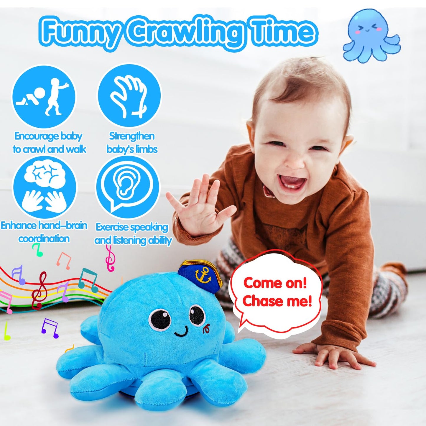 Tsomtto Musical Octopus Crawling Toy – Light Up, Voice Control & Dancing for Babies