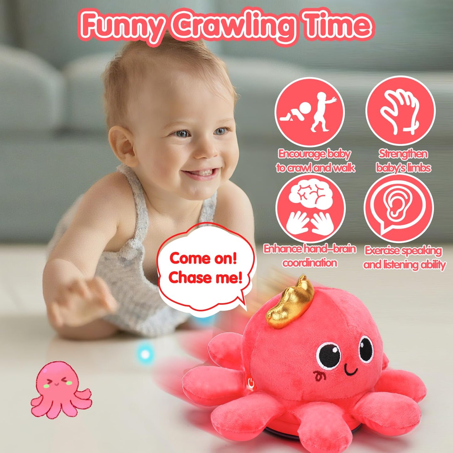 Tsomtto Baby Octopus Musical Toy – Light-Up Crawling & Walking Plush for 6-12 Months