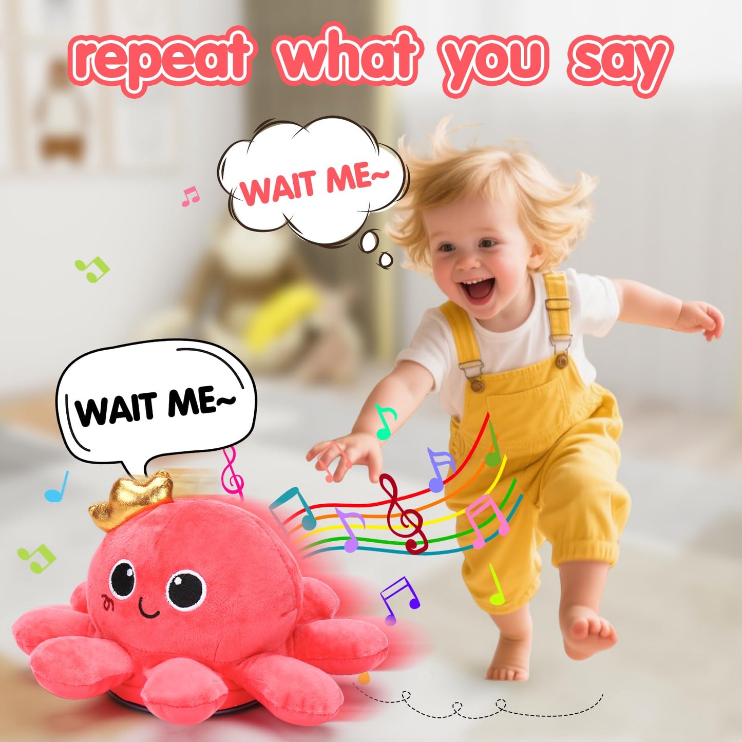 Tsomtto Baby Octopus Musical Toy – Light-Up Crawling & Walking Plush for 6-12 Months