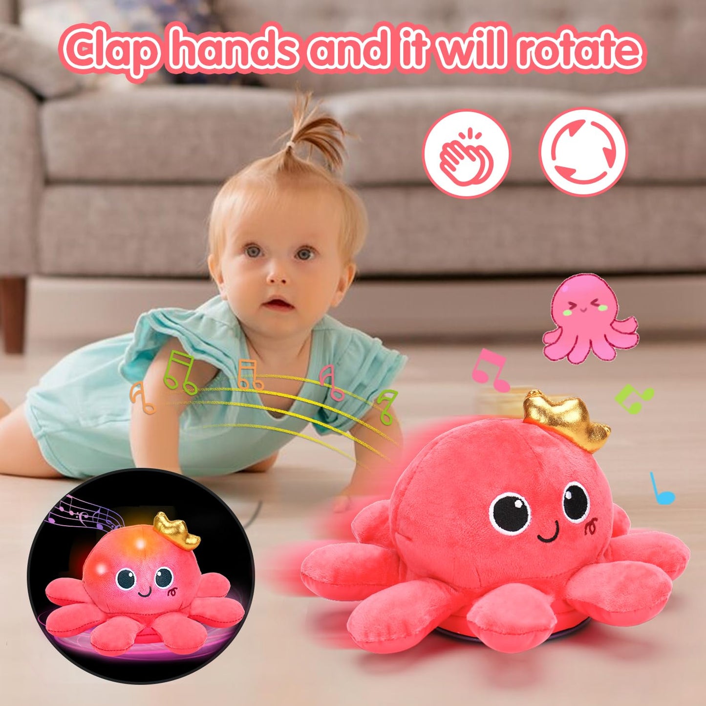 Tsomtto Baby Octopus Musical Toy – Light-Up Crawling & Walking Plush for 6-12 Months