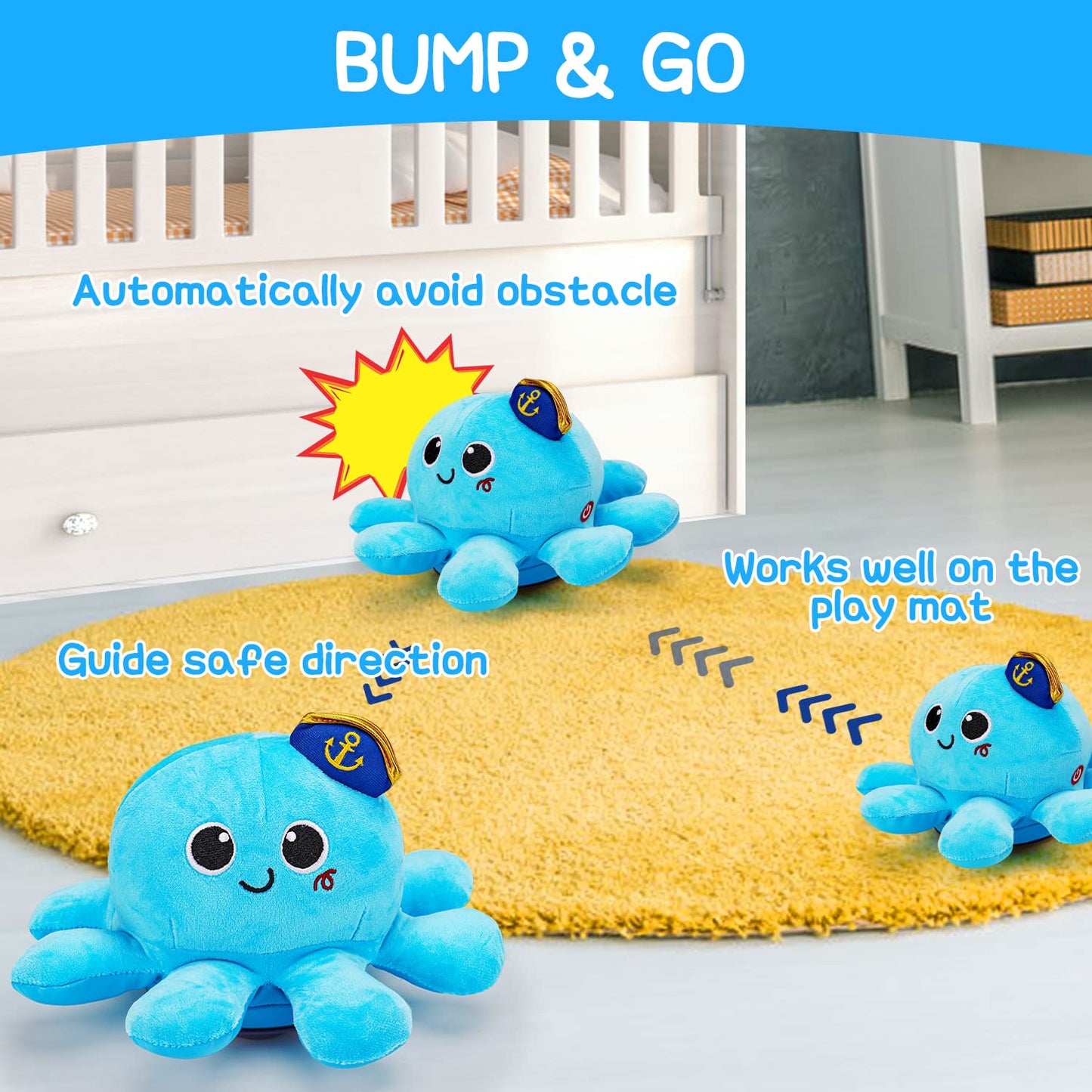 Tsomtto Musical Octopus Crawling Toy – Light Up, Voice Control & Dancing for Babies
