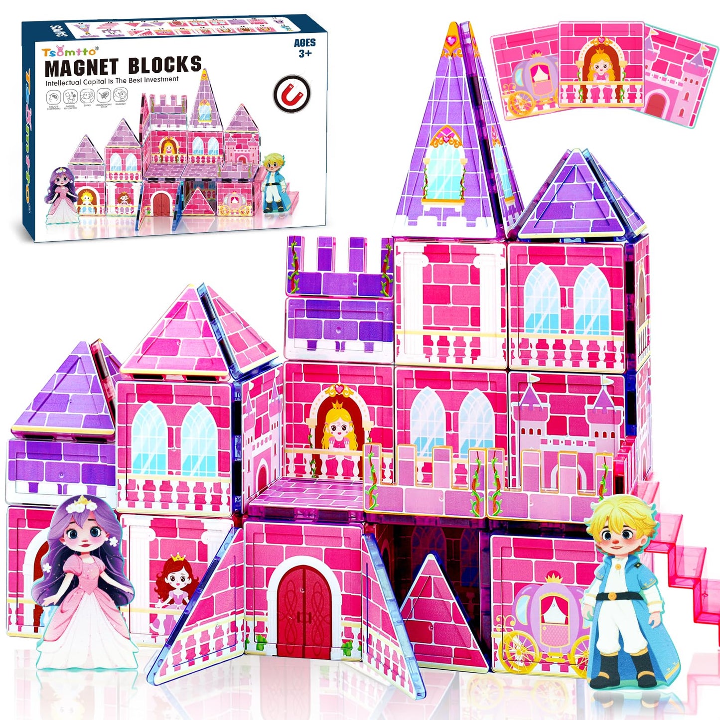 Tsomtto Princess Magnetic Tiles – Creative Castle Building Blocks for Kids 3-9 | STEM Learning Toy