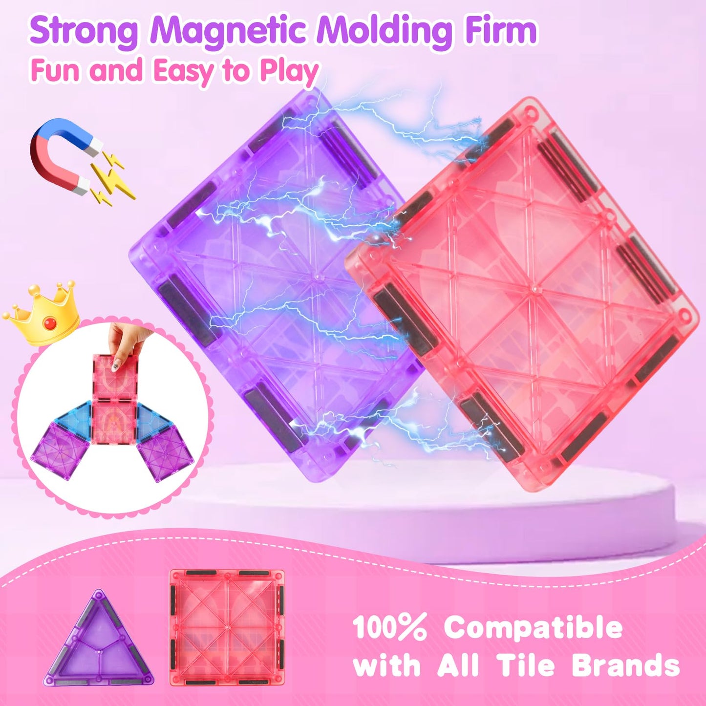 Tsomtto Princess Magnetic Tiles – Creative Castle Building Blocks for Kids 3-9 | STEM Learning Toy
