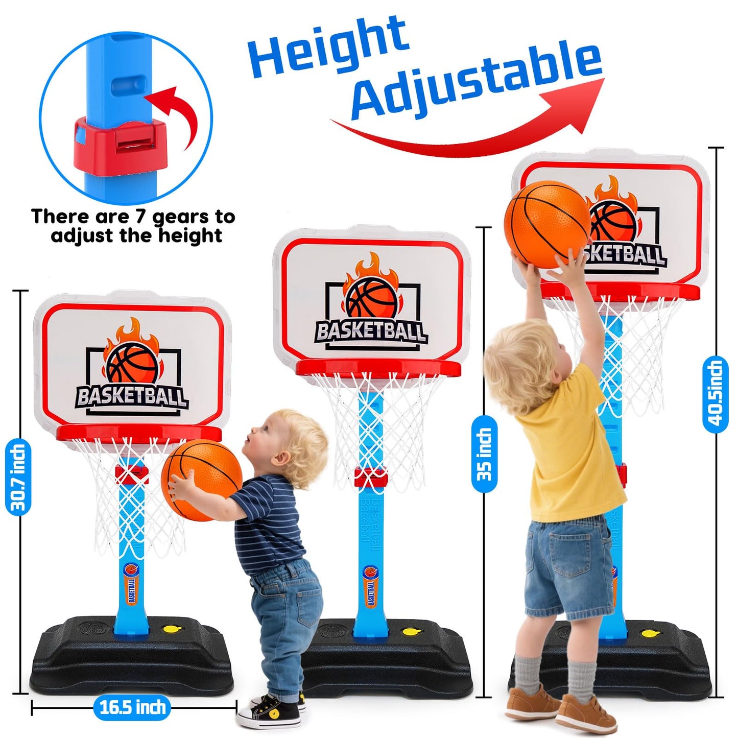 Tsomtto Toddler Basketball Hoop – 7-Height Adjustable Mini Indoor/Outdoor Hoop (Ages 1-3)