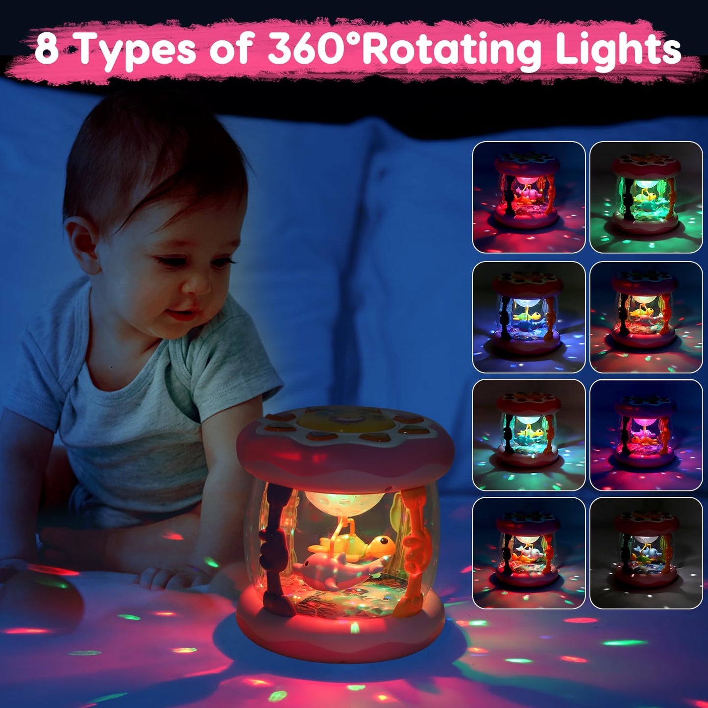 Tsomtto Ocean Projector Baby Toy – Light Up Musical Tummy Time for 0-6 Months
