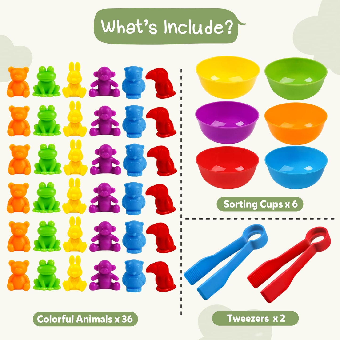 TSYAN Counting Animals Matching Games — Sensory Toys with Sorting Bowls for Preschool Learning (Age 3+)
