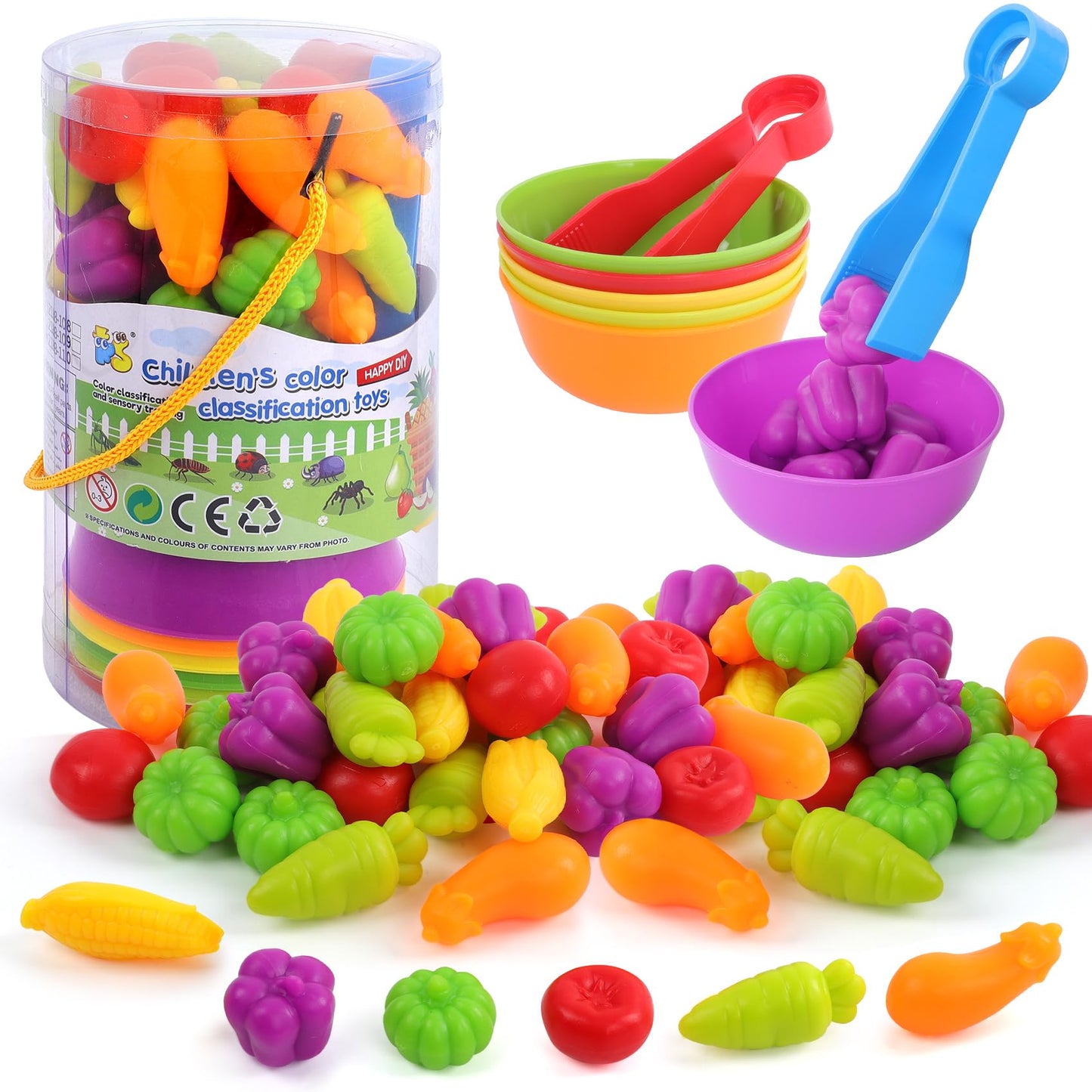 TSYAN Counting Vegetables: Sensory Sorting Bowls for Preschool & Fine Motor