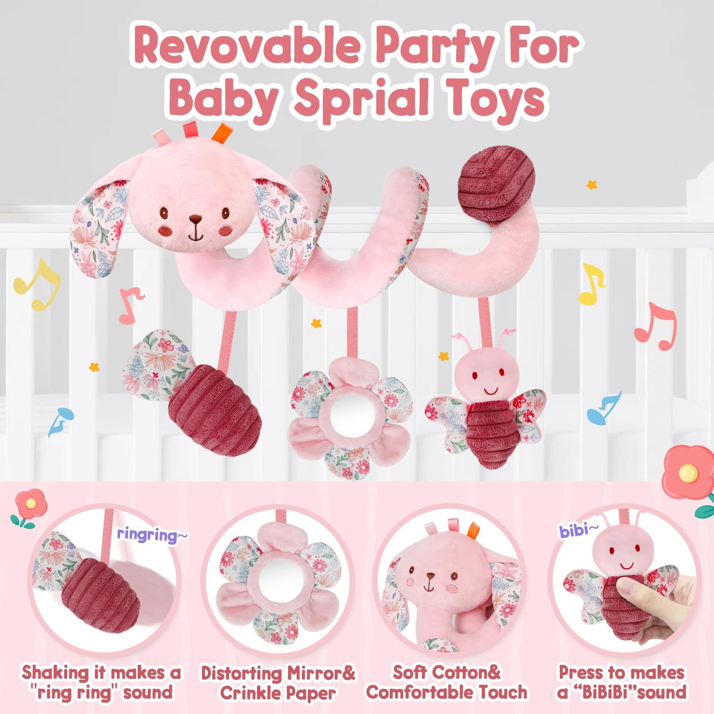 TSYAN Spiral Car Seat Toy for Babies 0-6 Months — Hanging Plush Activity Toy