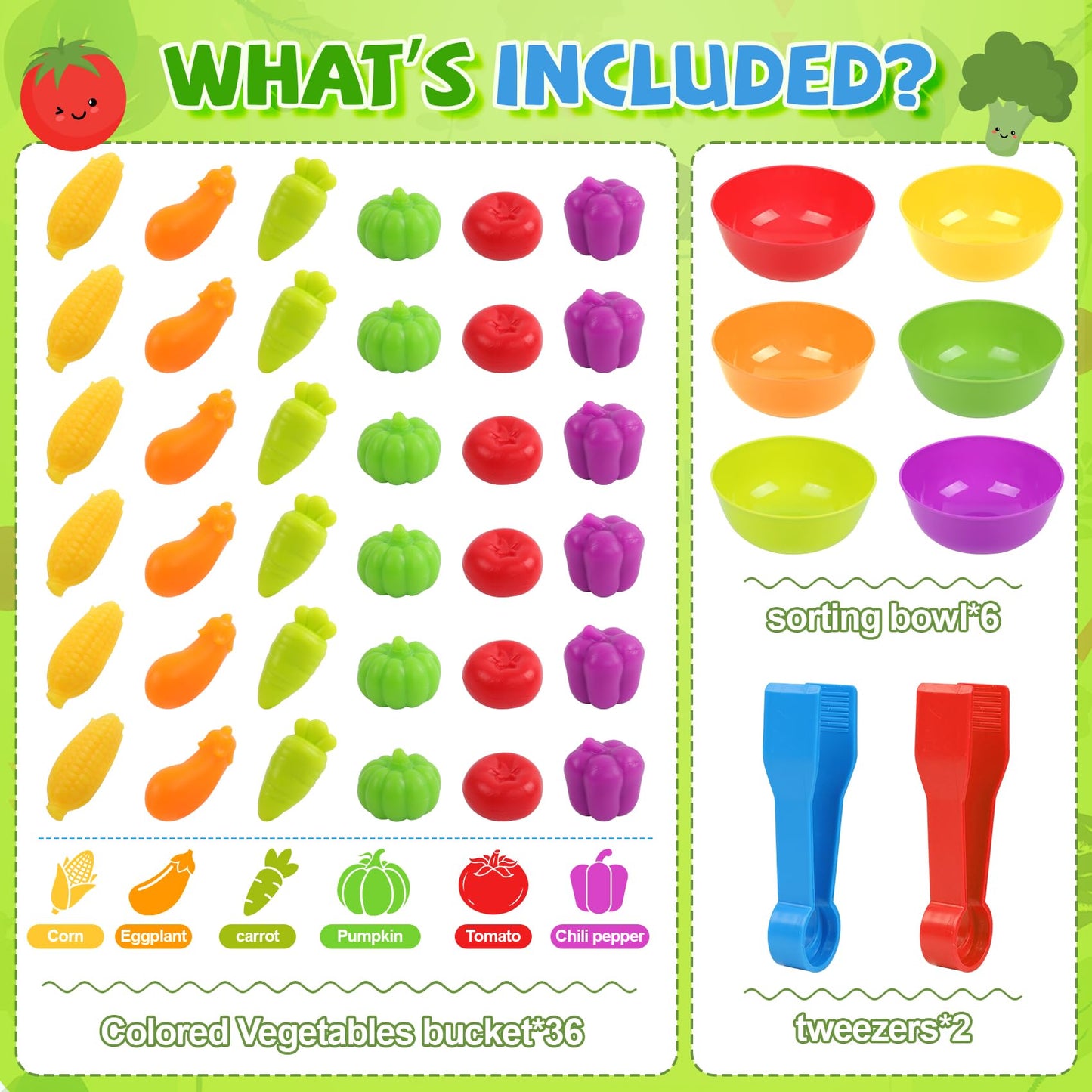TSYAN Counting Vegetables: Sensory Sorting Bowls for Preschool & Fine Motor