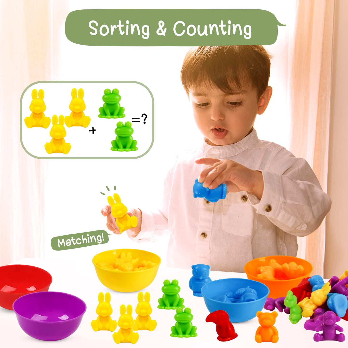 TSYAN Counting Animals Matching Games — Sensory Toys with Sorting Bowls for Preschool Learning (Age 3+)