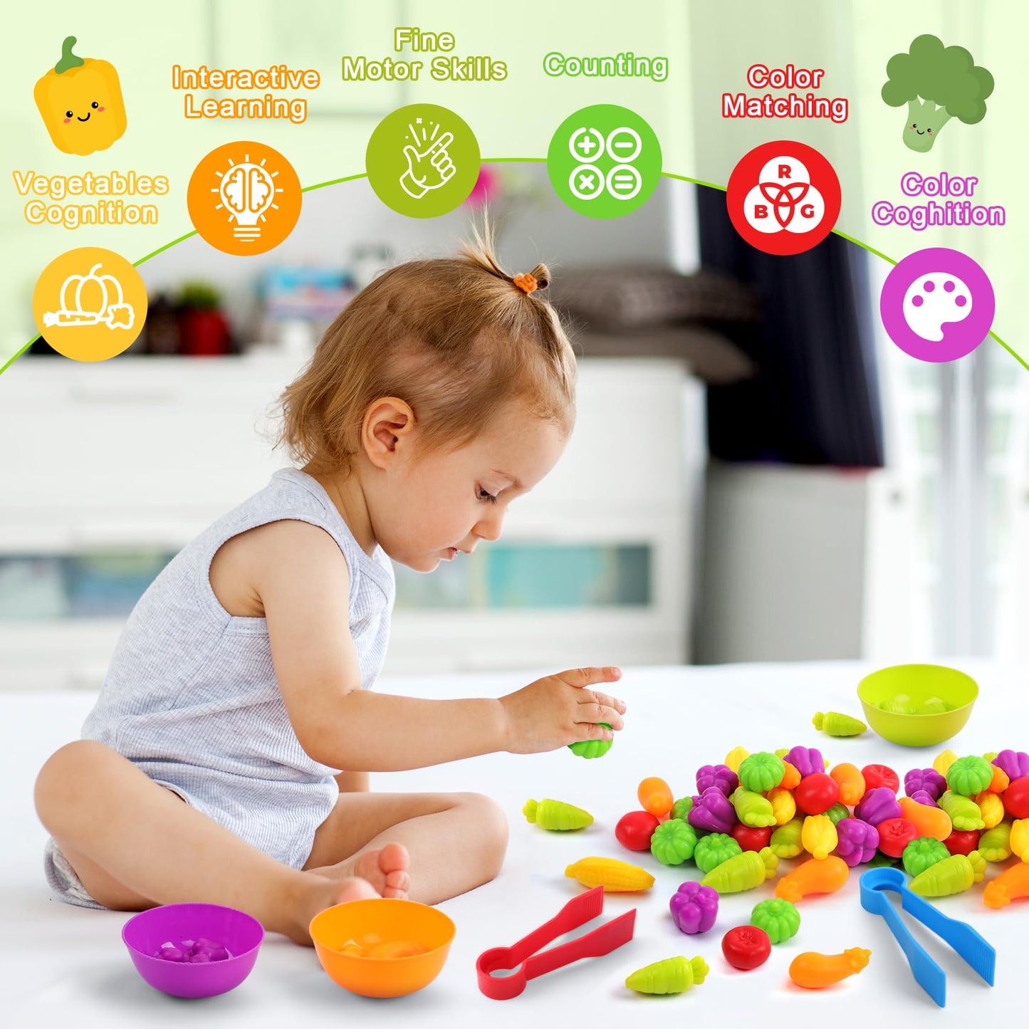 TSYAN Counting Vegetables: Sensory Sorting Bowls for Preschool & Fine Motor